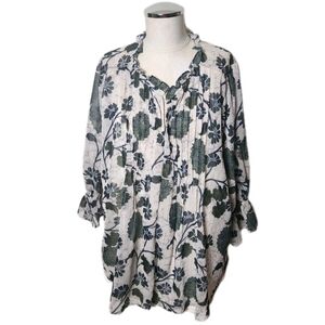 EAST ADELINE Women's Pleated Floral Boho Tunic Layered V Neck Blouse Size 0X